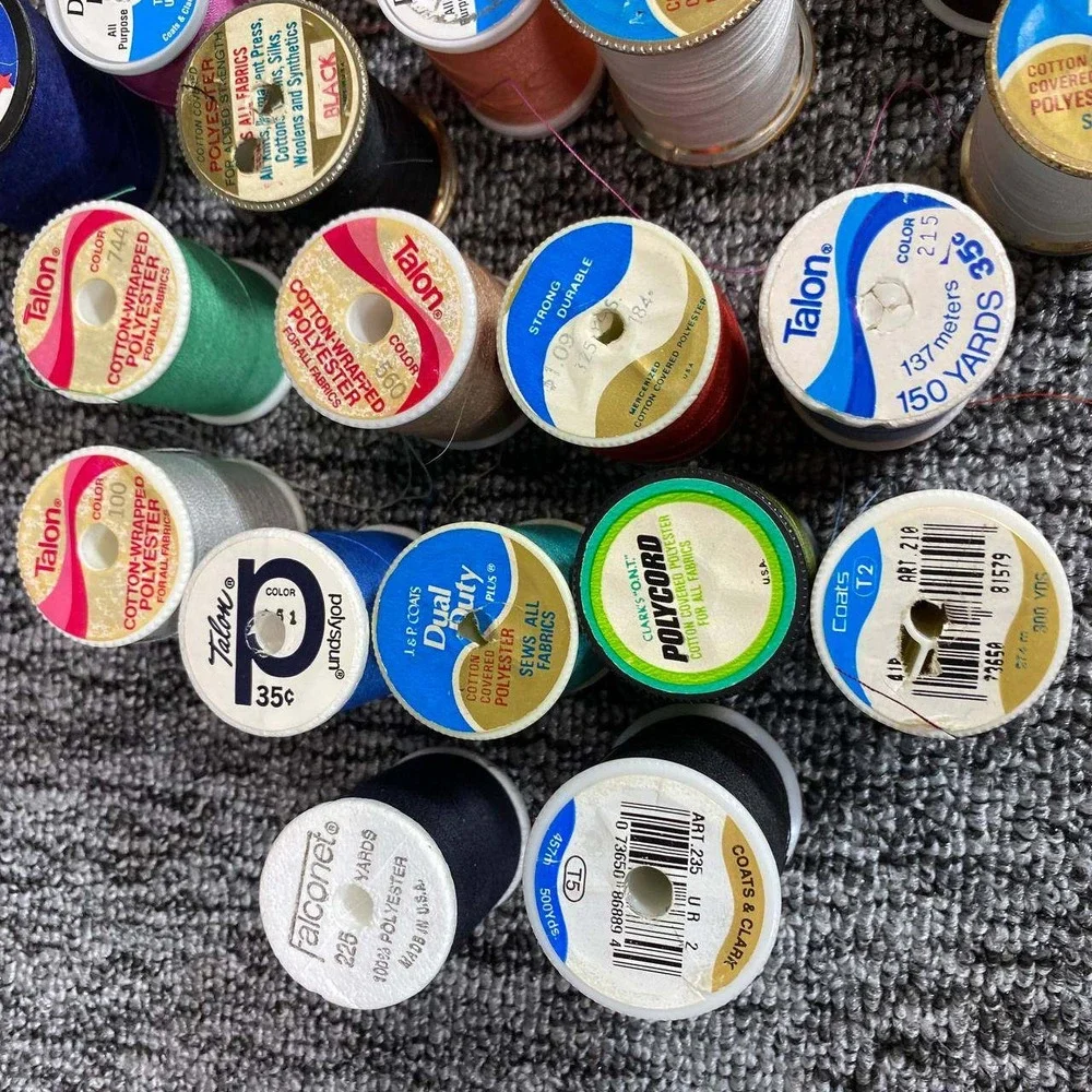 Vintage Mixed Sewing Thread Spools Lot of 36‎ Multicolored Crafting Supplies